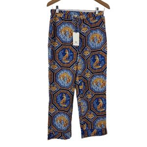 Print Fresh Fox Pajama Pants Womens Small Blue Graphic Orange Animals NWT